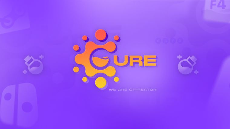 Violettes Banner mit dem orangefarbenen Cure-Logo und dem Claim We are Creator
